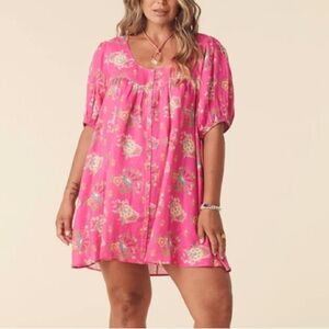 Spell Solstice Pink Floral Linen Tunic Dress